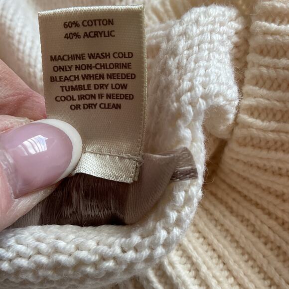 Loft Cold Shoulder Chunky Knit Front Tight Knit Back Cream/Beige M - Picture 5 of 6